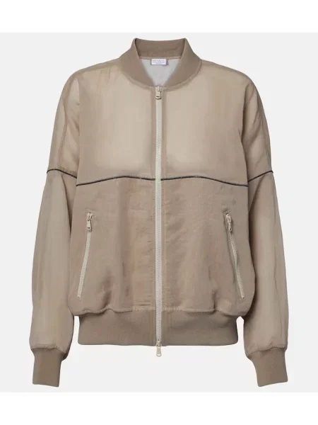 Geacă bomber Brunello Cucinelli din organza bej