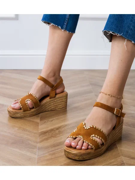 Sandale D/ceo cu broderie maro