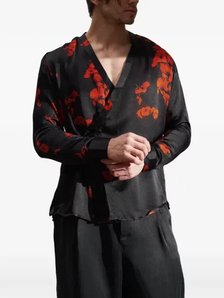 Cămașă Tessitura de mătase cu model floral cu imagine negru