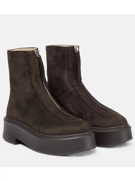 Cizme scurte The Row din piele de căprioară maro