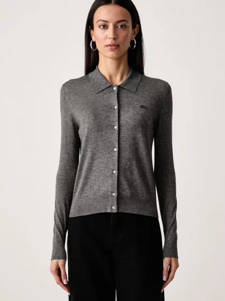 Lacoste cardigan pentru femei cu amestec de cașmir gri