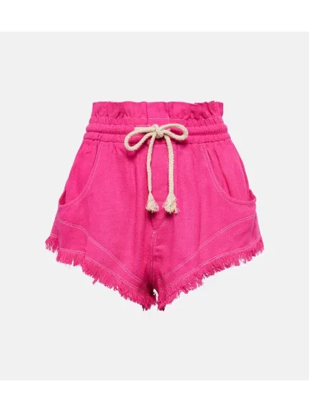 Pantaloni scurți Marant Etoile cu talie înaltă de mătase roz