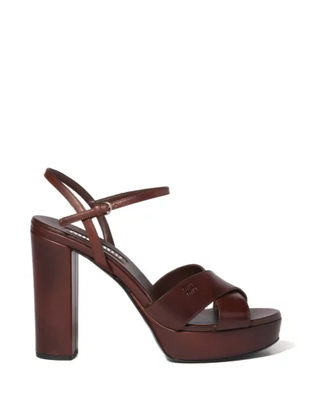 Sandale Miu Miu din piele cu platformă maro
