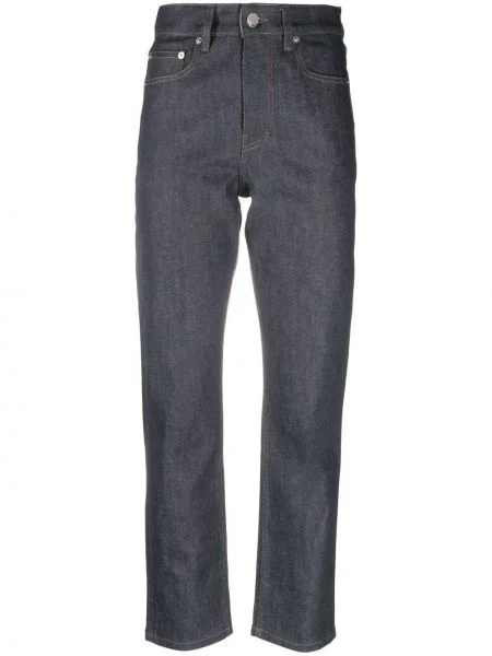 Дънки straight leg Maison Kitsuné изрязани синьо