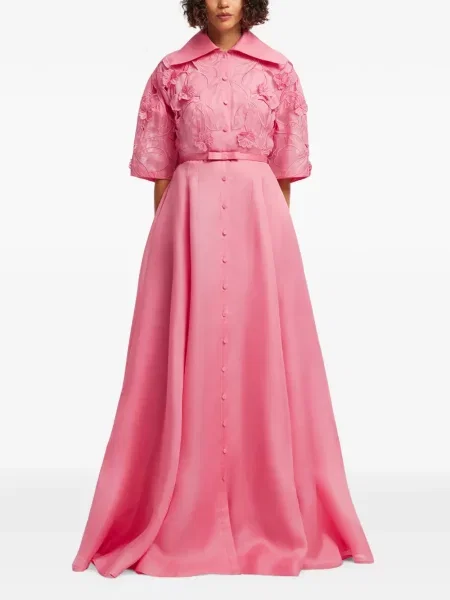 Rochie maxi Leo Lin cu model floral cu aplicații roz
