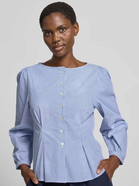 Bluzka z mieszanki bawełny z falbaną peplum Rich & Royal błękitna