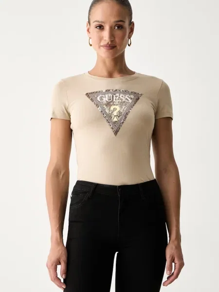 Guess t-shirt γυναικείο με ελαστάν μπεζ