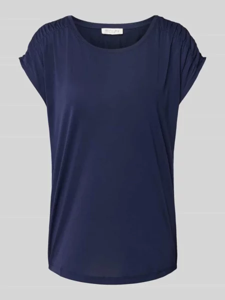 T-shirt z prążkowanym okrągłym dekoltem Christian Berg Woman granatowa