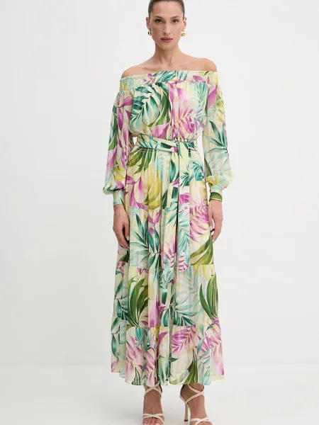 Guess sukienka JOSEE maxi rozkloszowana zielony