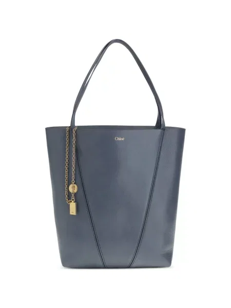 Кожена кожена чанта Chloé синьо