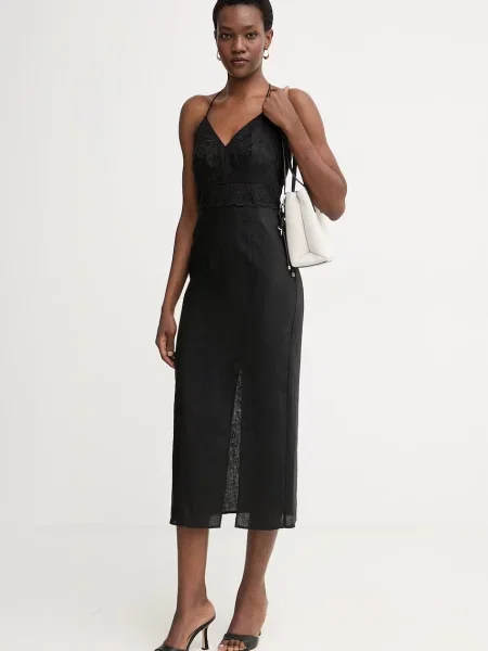 Twinset rochie de vară din in negru