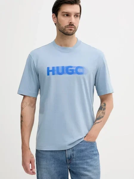 Тениска Hugo Blue синьо с принт светлосиньо