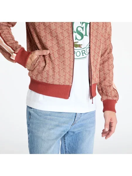Жакардов суитчър Lacoste с принт червено