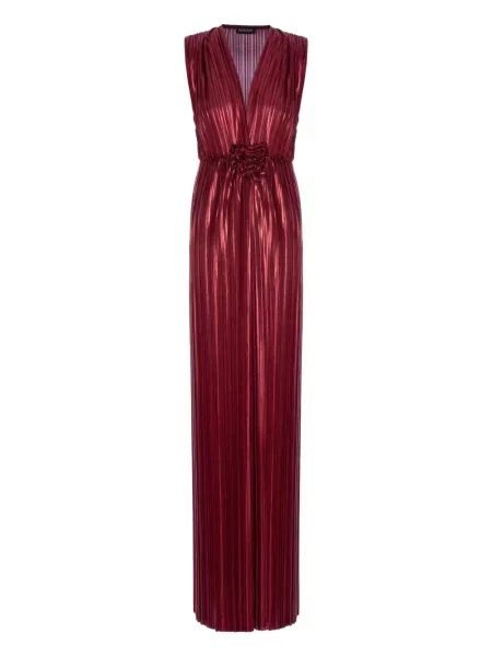 Rochie maxi Roserry cu model floral plisată de costum roșu