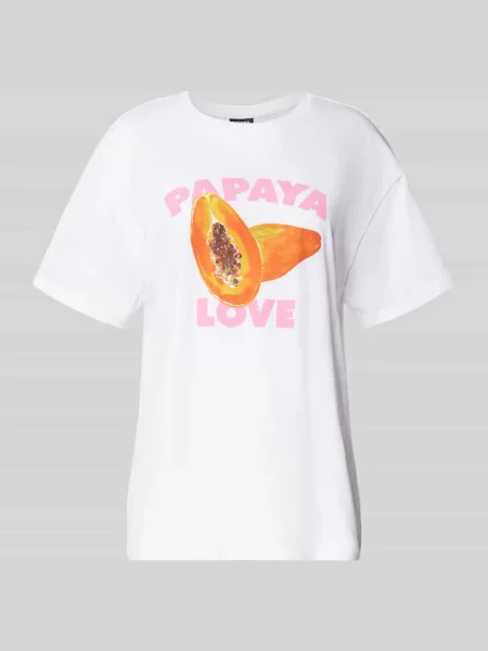 T-shirt o kroju comfort fit z czystej bawełny model ‘THEA’ Pieces biała