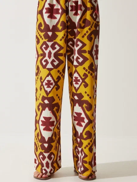 Happiness İstanbul Hlače gorčica / burgund bela