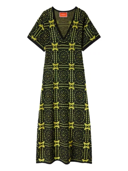 Rochie midi La Doublej cu broderie cu imprimeu geometric până la genunchi verde