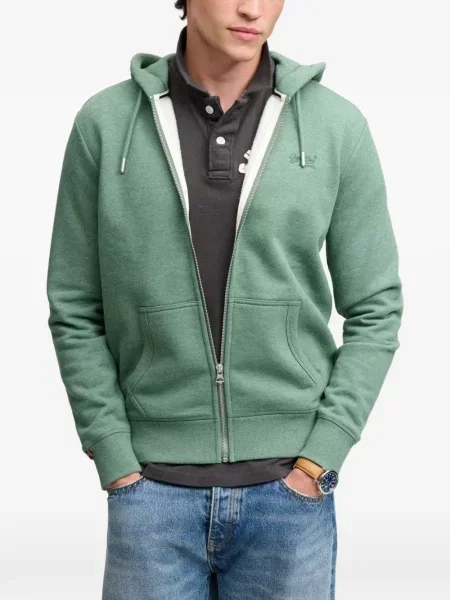 Суичър с качулка Superdry с автограф зелено