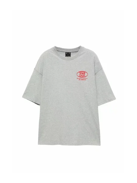 Pull&Bear Tricou gri deschis / roșu alb