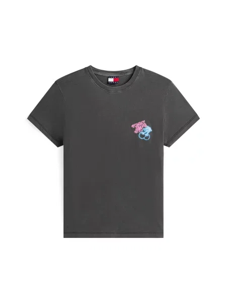 Tommy Jeans Majica neonsko modra / svetlo roza / črna bela