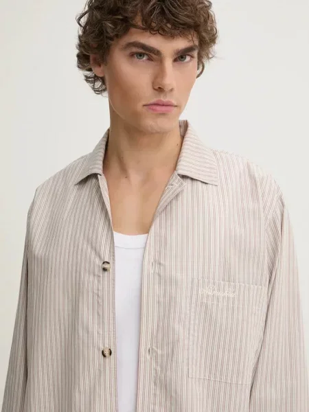 Риза Nanushka JELMER мъжка със стандартна кройка с италианска яка бежово