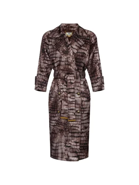 Trencz Elisabetta Franchi z nadrukiem dwurzędowy brązowy