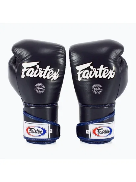 Fairtex Стилни ъглови боксови ръкавици за спаринг заключен палец сини
