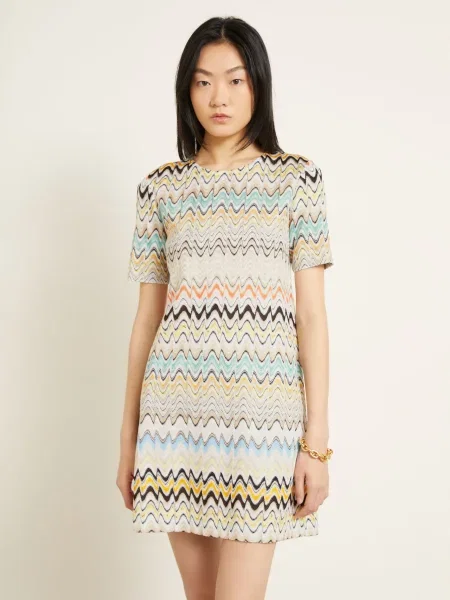 Missoni Sukienka Z Dzianiny beige czarna