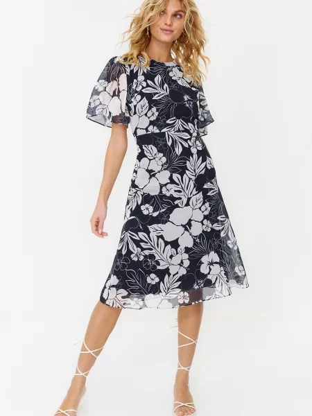 Rochie midi Trendyol cu model floral gri