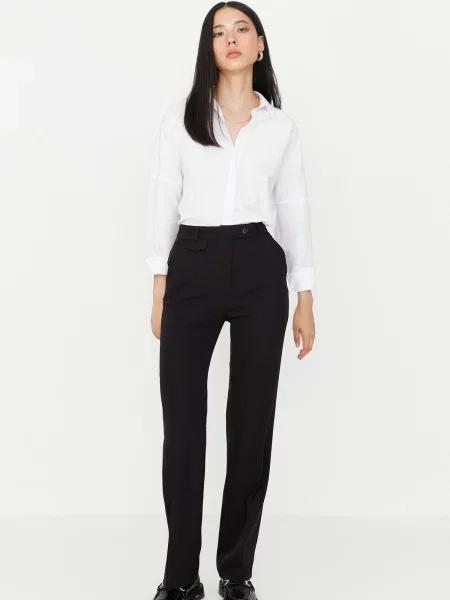 Pantaloni Trendyol cu talie înaltă negru