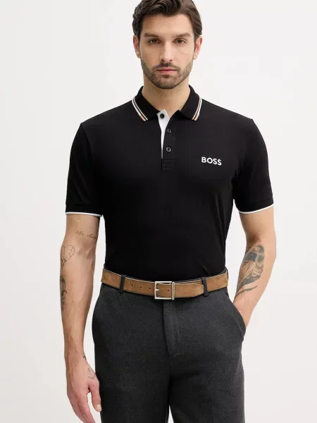 Tricou polo Boss Green negru
