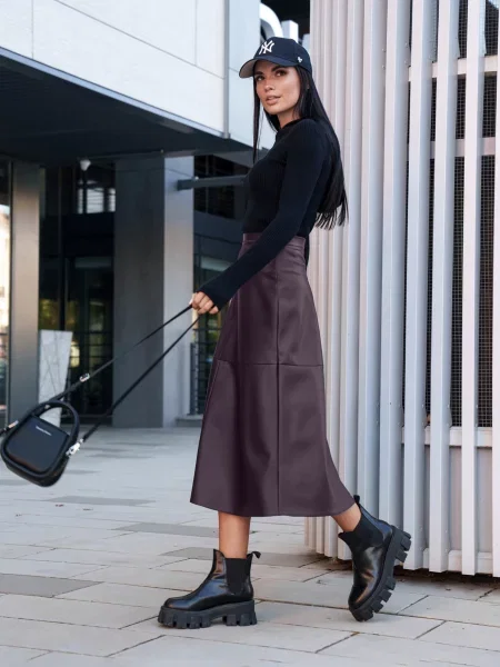 Спідниця міді Jadone Fashion Spidnica_Arna_MARSAL екошкіра бордовий