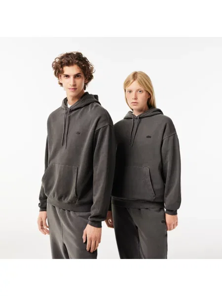 Lacoste Bluza Z Kapturem Loose Fit Cotton Fleece szara