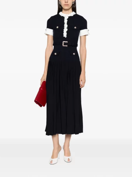 Cu centură rochie midi Self-portrait cu model floral albastru