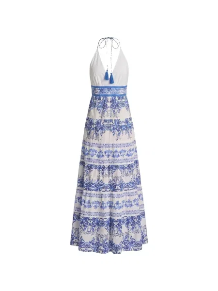 Rochie maxi Alice + Olivia cu gât halter alb