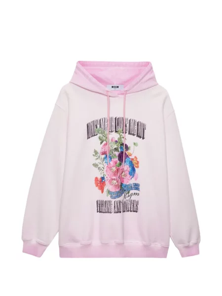Bluza z kapturem Msgm w kwiatki z nadrukiem różowa