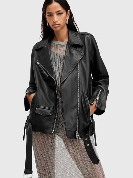 AllSaints kurtka skórzana BILLIE przejściowa czarny