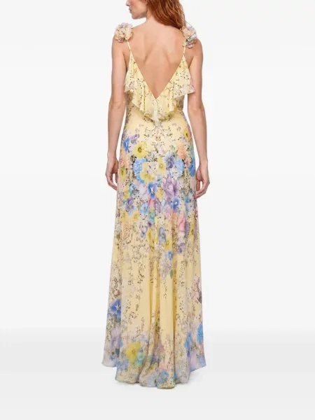 Rochie Camilla de mătase cu model floral cu imagine galben