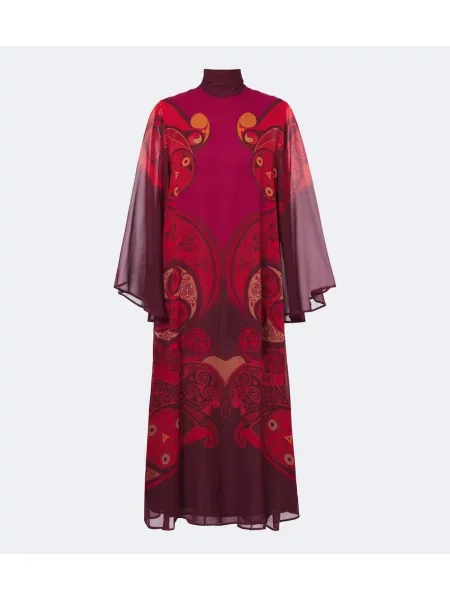 Rochie midi La Doublej de mătase cu imagine roșu