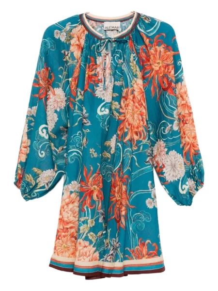Rochie mini Alemais cu model floral cu imagine de costum albastru