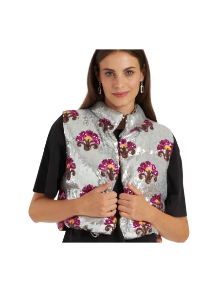 Kamizelka puchowa La Doublej z cekinami szara