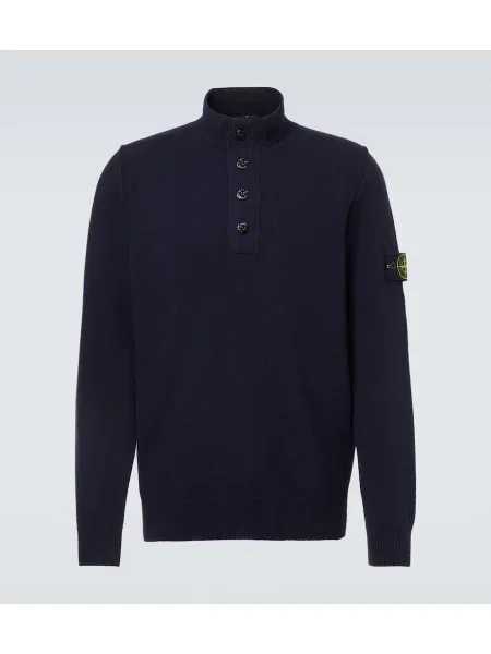 Pulover Stone Island de lână cu strasuri albastru