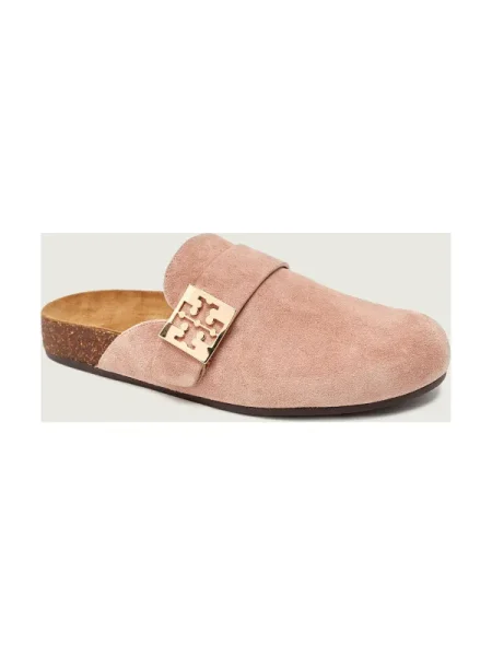 Papuci tip mules Tory Burch din piele de căprioară bej
