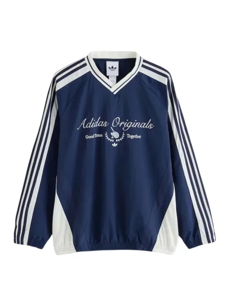 Bluza sportowa Adidas z dekoltem w serek niebieska