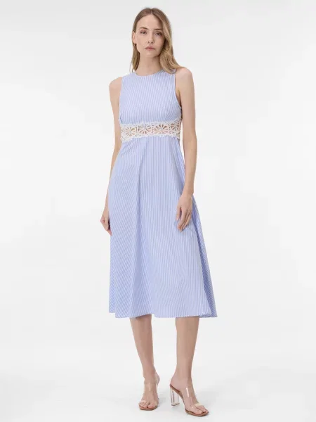 Rochie midi Orsay cu dungi din dantelă albastru