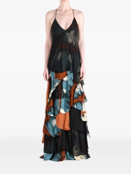 Rochie maxi Yangkehan cu model floral cu imagine negru