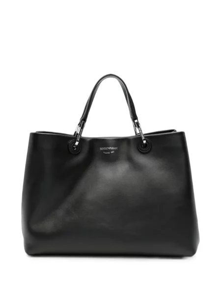 Geantă shopper Emporio Armani din piele cu autograf negru