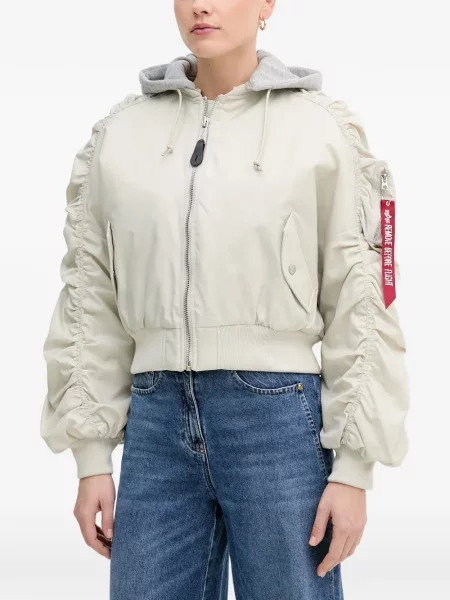 Geacă Alpha Industries cu glugă cu volane alb