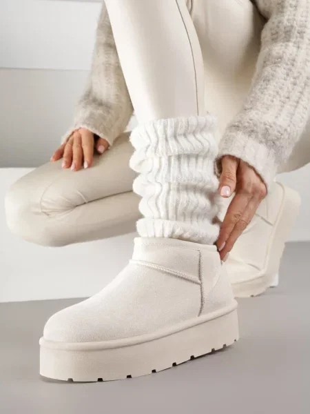 Ghete de zăpadă slip-on cu căptușeală de blană cu platformă Eslin bej