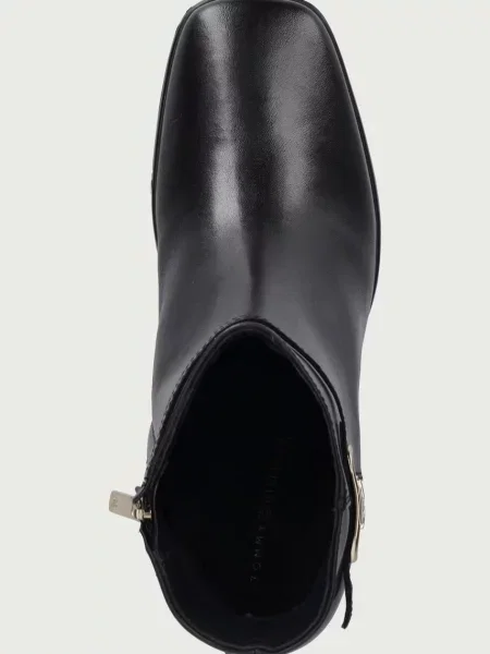 Tommy Hilfiger боти дамски от кожа TH STRAP LEATHER BLOCK HEEL BOOT черно